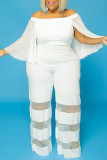 White Street Solid Patchwork Off the Shoulder Plus Size Jumpsuits