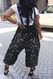 Black Casual Camouflage Print Patchwork Spaghetti Strap Regular Jumpsuits (Without T-shirt)