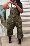 Black Casual Camouflage Print Patchwork Spaghetti Strap Regular Jumpsuits (Without T-shirt)
