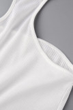 White Sexy Street Solid Patchwork Halter Tops