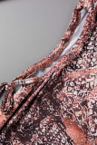 Snake Print Casual Print Hollowed Out O Neck Long Sleeve Dresses