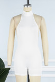 Coffee Sexy Casual Solid Backless Halter Skinny Romper
