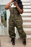 Black Casual Camouflage Print Patchwork Spaghetti Strap Regular Jumpsuits (Without T-shirt)