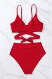 Red Sexy Solid Bandage Backless Swimwears (With Paddings)