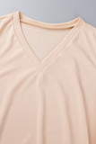 Watermelon Red Casual Sweet Solid Patchwork Flounce With Belt Asymmetrical V Neck A Line Dresses