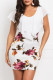 White Sexy Print Patchwork Flounce O Neck Pencil Skirt Dresses