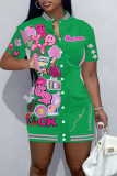 Rose Red Street Print Patchwork Buckle Mandarin Collar Straight Dresses