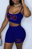 Rose Red Sexy Casual Print Backless Spaghetti Strap Sleeveless Two Pieces