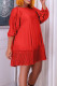Red Casual Solid Patchwork Fold O Neck Pleated Dresses