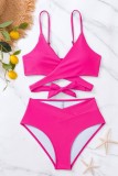 Red Sexy Solid Bandage Backless Swimwears (With Paddings)