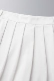 White Casual Solid Patchwork Regular High Waist Conventional Solid Color Culottes