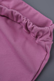 Dark Purple Fashion Casual Print Basic V Neck Plus Size Two Pieces