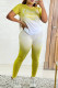 Lemon Yellow Casual Gradual Change Letter Print Basic O Neck Short Sleeve Two Pieces