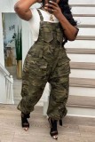 Black Casual Camouflage Print Patchwork Spaghetti Strap Regular Jumpsuits (Without T-shirt)