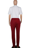 Maroon Fashion Active adult Ma'am Letter Print contrast color Two Piece Suits pencil Short Sleeve Two Pieces