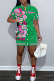 Rose Red Street Print Patchwork Buckle Mandarin Collar Straight Dresses