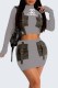 Grey Casual Street Print Patchwork Letter O Neck Long Sleeve Two Pieces
