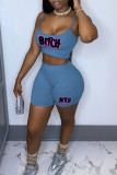 Rose Red Sexy Casual Print Backless Spaghetti Strap Sleeveless Two Pieces