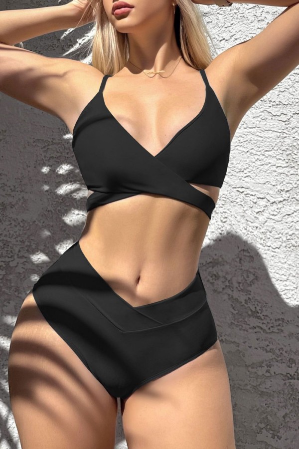 Black Sexy Solid Bandage Backless Swimwears (With Paddings)