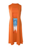 Blue Casual Print Patchwork Spaghetti Strap Sleeveless Three Pieces
