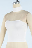 White Sexy Street Solid Patchwork Halter Tops
