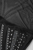 Black Sexy Patchwork Hot Drilling Bandage Backless Halter Sleeveless Dress Dresses