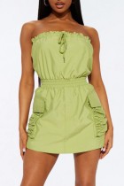 Green Casual Solid Patchwork Backless Strapless Sleeveles Romper
