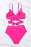 Red Sexy Solid Bandage Backless Swimwears (With Paddings)