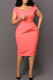 Pink Casual Solid Patchwork Square Collar Short Sleeve Dress Dresses