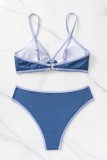 Blue Sexy Solid Patchwork Backless Swimwears (With Paddings)