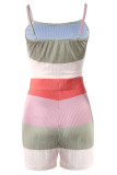 Blue Casual Print Patchwork Spaghetti Strap Sleeveless Three Pieces