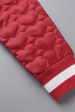 Pink Casual Street Letter Embroidered Patchwork Buckle Mandarin Collar Outerwear
