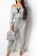 Grey Street Print Letter Oblique Collar Loose Jumpsuits