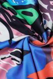 Colour Sexy Print Patchwork O Neck Pencil Skirt Dresses