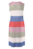 Blue Casual Print Patchwork Spaghetti Strap Sleeveless Three Pieces