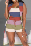 Blue Casual Print Patchwork Spaghetti Strap Sleeveless Three Pieces