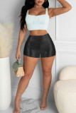 Silver Sexy Solid Patchwork High Waist Pencil Solid Color Bottoms