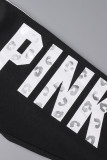 Pink Casual Sportswear Letter Print Patchwork O Neck Short Sleeve Two Pieces