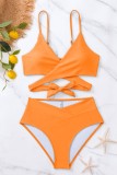 Red Sexy Solid Bandage Backless Swimwears (With Paddings)
