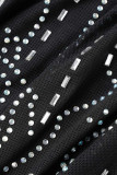 Black Sexy Patchwork Hot Drilling Bandage Backless Halter Sleeveless Dress Dresses