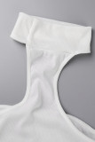 White Sexy Street Solid Patchwork Halter Tops