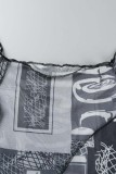 Grey Sexy Print Backless Off the Shoulder Tops