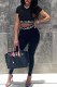 Black Casual Print Patchwork Letter O Neck Short Sleeve Two Pieces