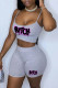 Grey Sexy Casual Print Backless Spaghetti Strap Sleeveless Two Pieces