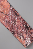 Snake Print Casual Print Hollowed Out O Neck Long Sleeve Dresses