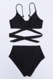 Red Sexy Solid Bandage Backless Swimwears (With Paddings)