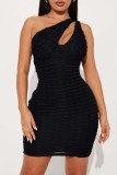 Light Green Sexy Solid Hollowed Out Oblique Collar Sleeveless Dress Dresses
