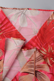 Red Sexy Print Patchwork Asymmetrical Spaghetti Strap Sleeveless Two Pieces