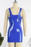 Blue Sexy Solid Basic U Neck Vest Dress Dresses