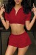 Red Casual Solid Patchwork Fold Shirt Collar Short Sleeve Two Pieces